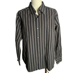 Claiborne Modern Fit Button Up Shirt XXL Black Striped Long Sleeves Cotton